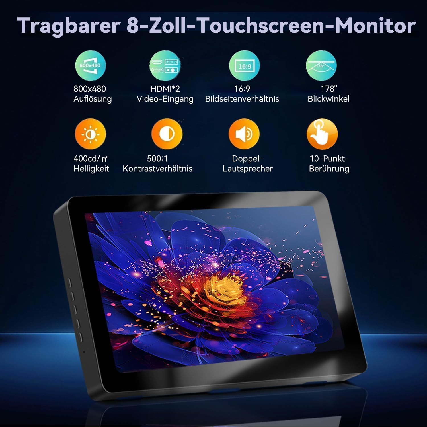 Ulrhzar Small Touchscreen Monitor 7.8inch 1280x400P 60Hz 300cd/m² Brightness for Raspberry Pi PC Laptop, Touch Screen Portable Monitor GPU CPU AIDA64 Monitoring