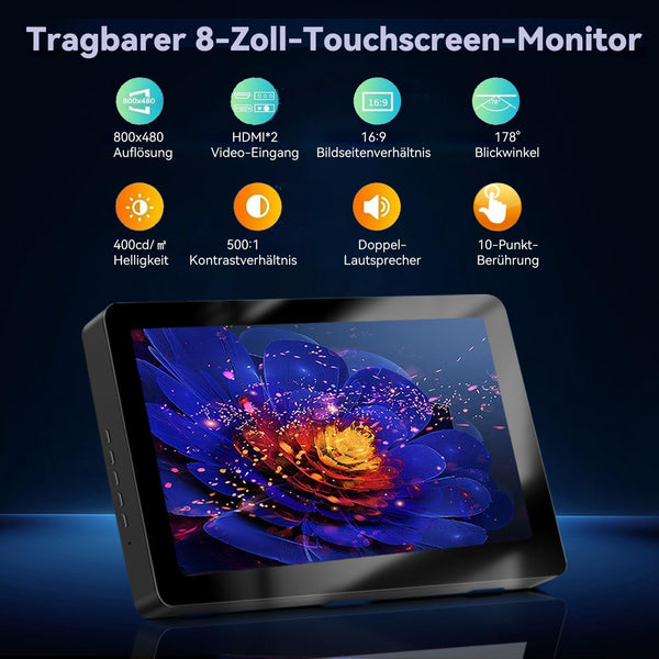 Ulrhzar Small Touchscreen Monitor 7.8inch 1280x400P 60Hz 300cd/m² Brightness for Raspberry Pi PC Laptop, Touch Screen Portable Monitor GPU CPU AIDA64 Monitoring