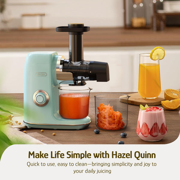 Hazel Quinn Masticating Juicer, Slow Cold Press Juicer for Fruit and Vegetable, Without BPA, Easy to Clean, 2-Speed Modes & Reverse Function, Quiet