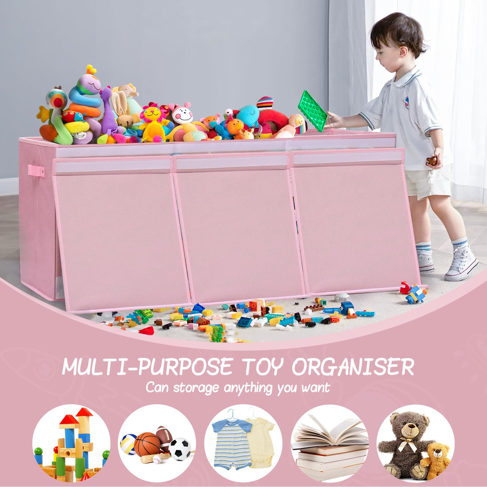 ELUCHANG Toy Storage Box, 147L Large Foldable Kids Toy Chests & Boxes for Boys Girls,Toy Storage Organiser with Flip-top Lid, Childrens Storage Box