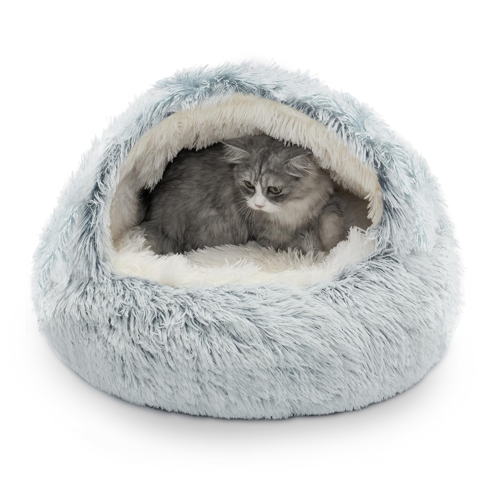 CATISM Cat Bed Cat Beds for Indoor Cats Large Cat Cave Dog Bed Washable Non-Slip Cat Igloo Pod Windproof Fluffy Cat Nesting Bed for Cat and Pets(Grey,