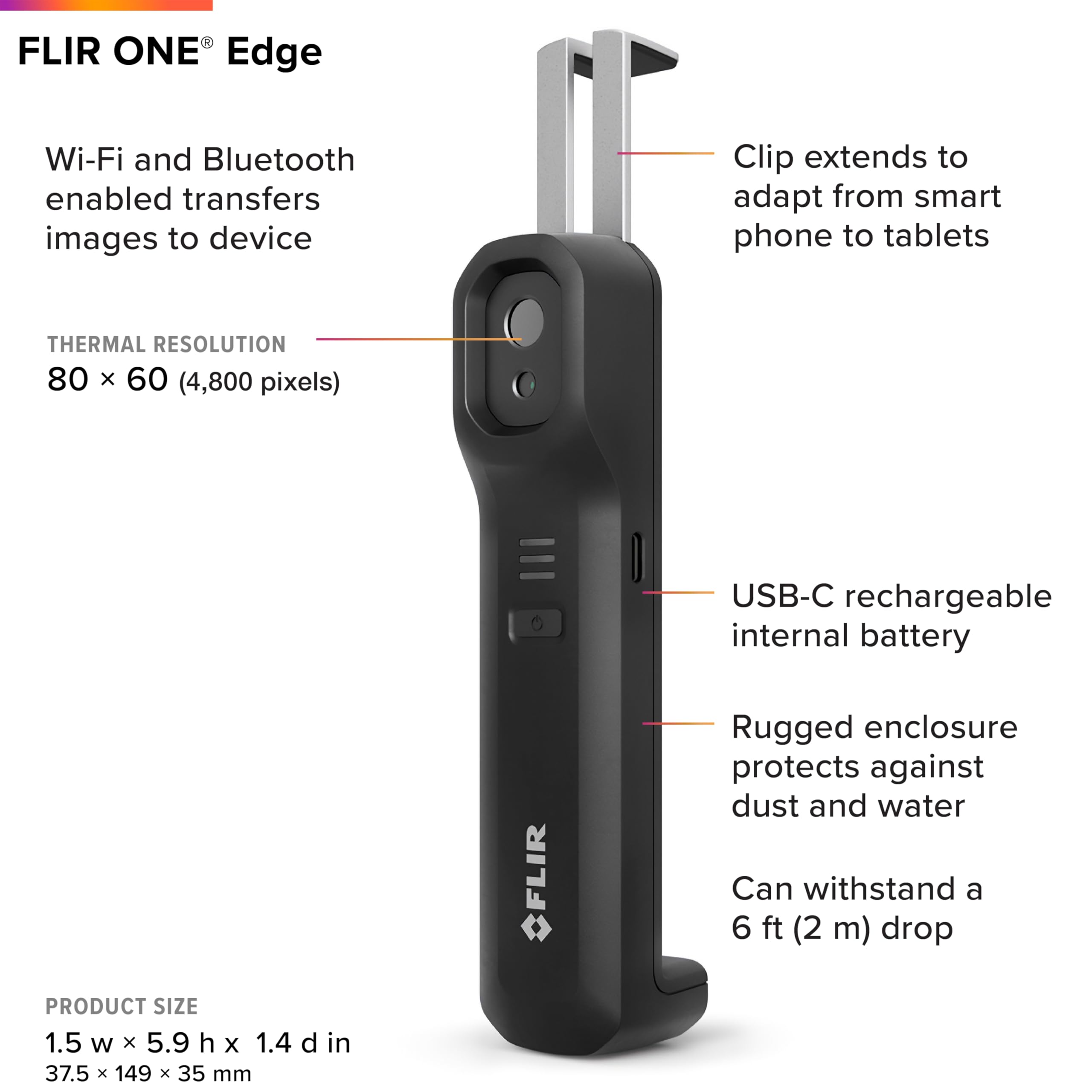 FLIR EDGE - Wireless Bluetooth Thermal Imaging Camera for Smartphones, Compatible with all iOS and Android devices: Use for home inspection, HVAC, automotive, machine industries and more