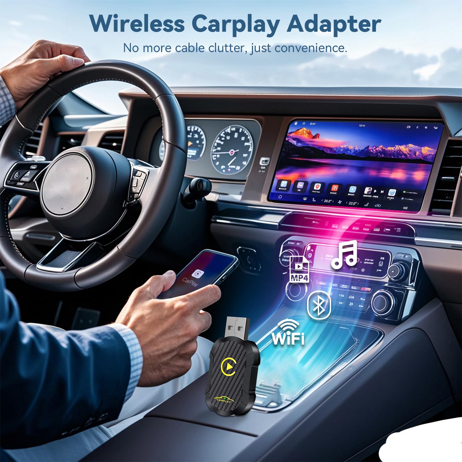 Wireless CarPlay Adapter 2024 Upgraded, Wireless CarPlay Dongle, Converts Wired CarPlay to Wireless, Plug and Play Car Play Wireless Adapter, Suitable for post-2016 cars，Compatible with iPhone iOS 10+