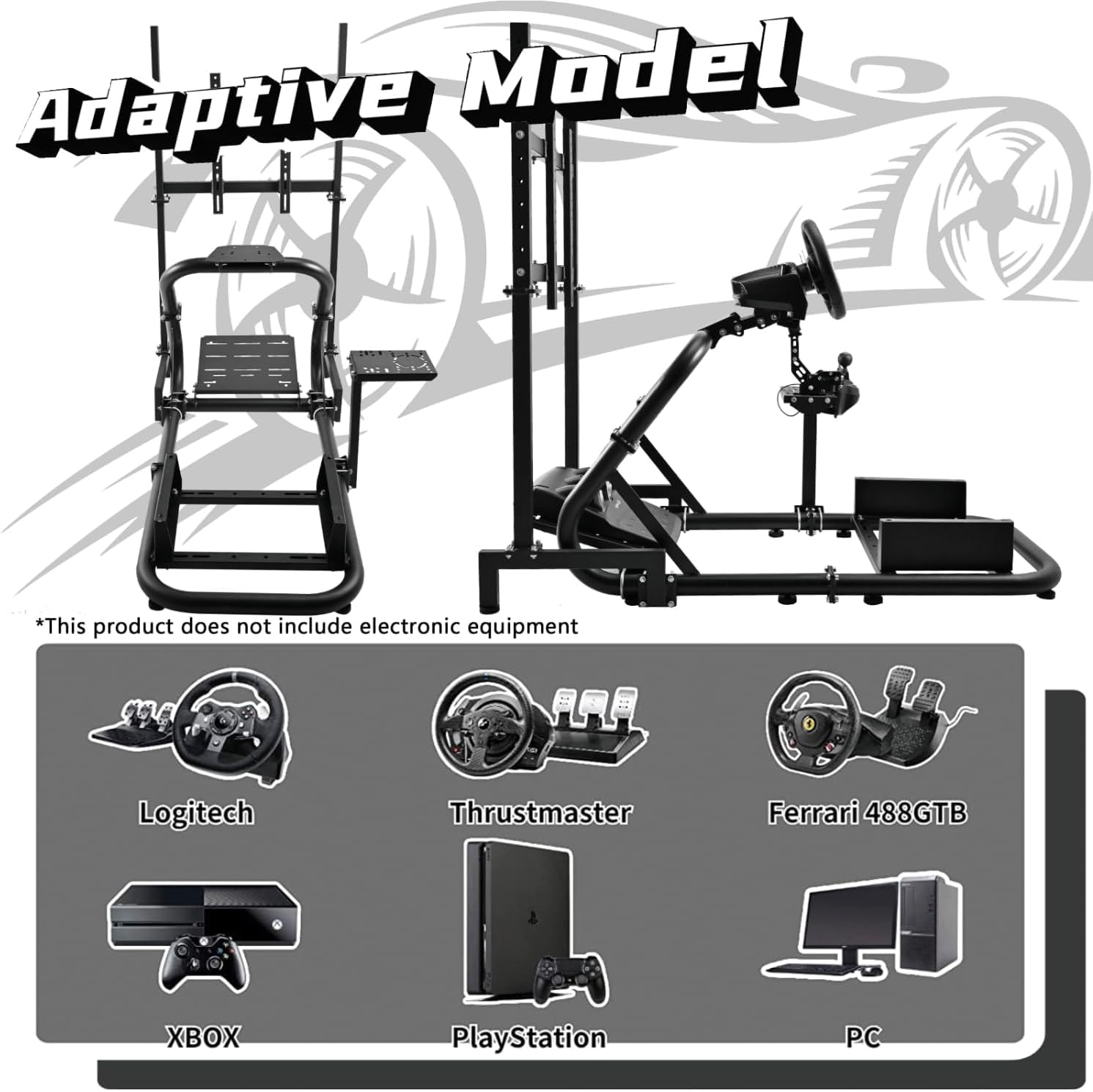 Dardoo Racing Simulator Cockpit Frame (50mm round tube) with Monitor Stand Fit for Logitech Thrustmaster Fanatec G29 G920 Racing wheel, Professional Cockpit Without Wheel Pedal and Handbrake
