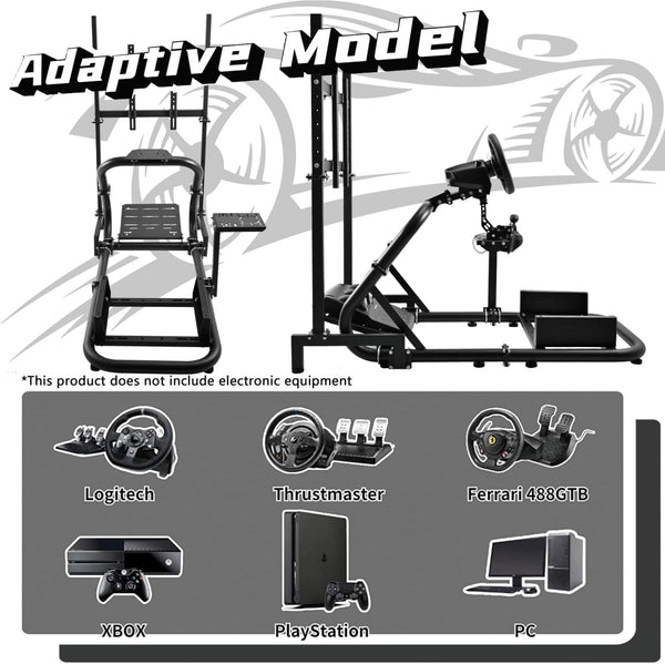 Dardoo Racing Simulator Cockpit Frame (50mm round tube) with Monitor Stand Fit for Logitech Thrustmaster Fanatec G29 G920 Racing wheel, Professional Cockpit Without Wheel Pedal and Handbrake