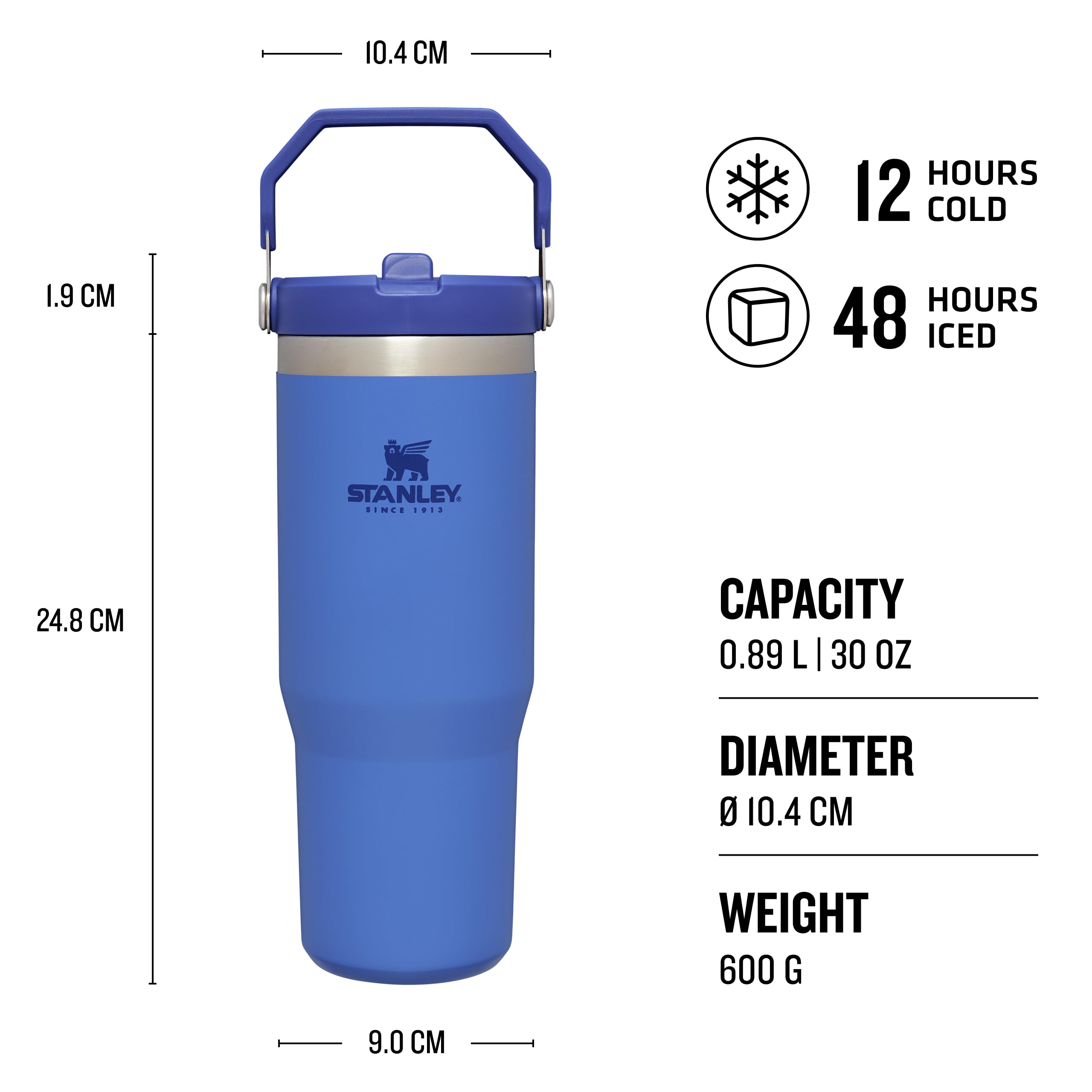 Stanley Flip Straw Tumbler 1.0 Water Bottle With Straw 0.89L - Keeps Cold For 12+ Hours - Easy To Carry - Dishwasher Safe - Stainless Steel Thermal Flask - BPA-Free Travel Mug - Navy