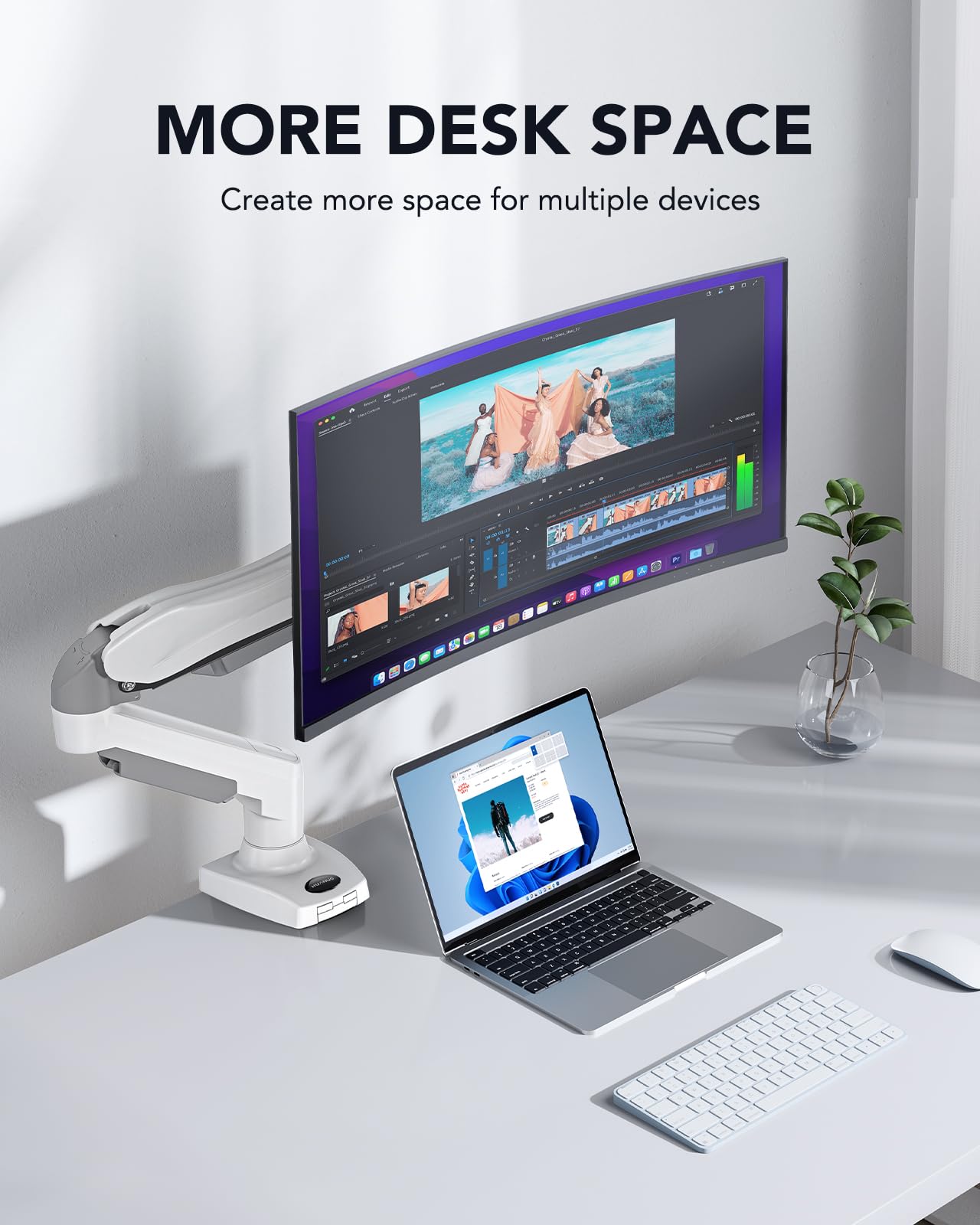 HUANUO Single Monitor Arm Desk Mount for 13 to 32 inch Screens, Tool Free Height Adjustable Monitor Stand with Tilt Swivel Rotate, 75 & 100mm VESA Mount, Load 19.8 lbs, C-clamp & Grommet Options