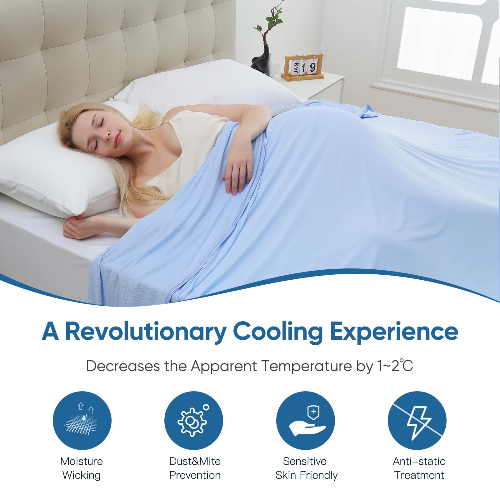 Marchpower Cooling Blanket, Bamboo Blankets 200x220cm Queen Size, Arc-chill Q-MAX>0.5 Cool Fiber Lightweight Summer Luxury Version Absorb Heat for