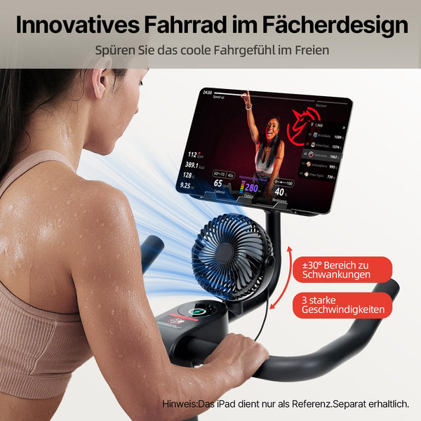 Bluearth Self-Powered-Fan Exercise Bike with Dynamic LED Light Effects, Pro Livestreaming Classes, Smart Exclusive App, 300 LBS Magnetic Resistance Indoor Stationary Cycling Workout Bike for Home