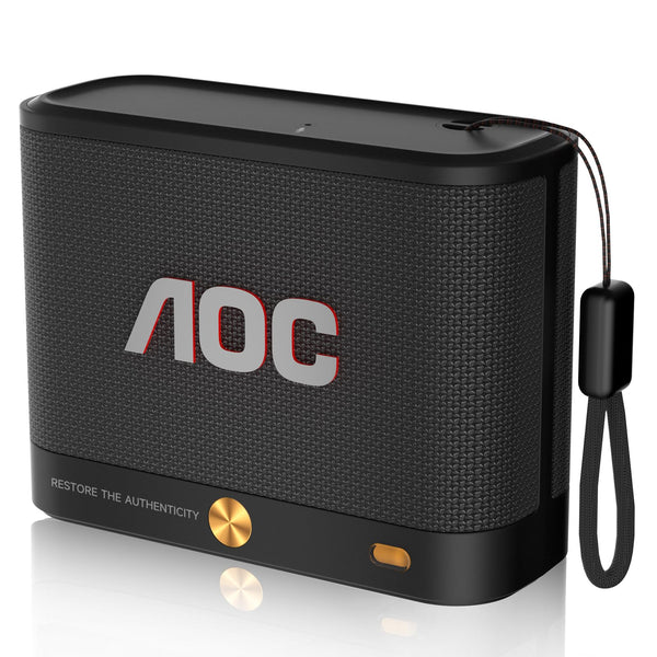 AOC Portable Bluetooth Speaker, BT 5.4, Stereo Sound & BassUp, IP65 Waterproof, 30H Battery, Wireless Pairing, Compact Mini Speaker for Travel & Outdoor – Black