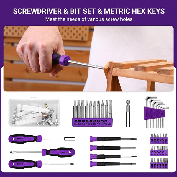 Tool Kit: DEKO Drill Set with Cordless Drill, Tool Kit Set Box, DIY Hand Tools for Men and Home, with 8V Electric Drills Blue,126 Pieces