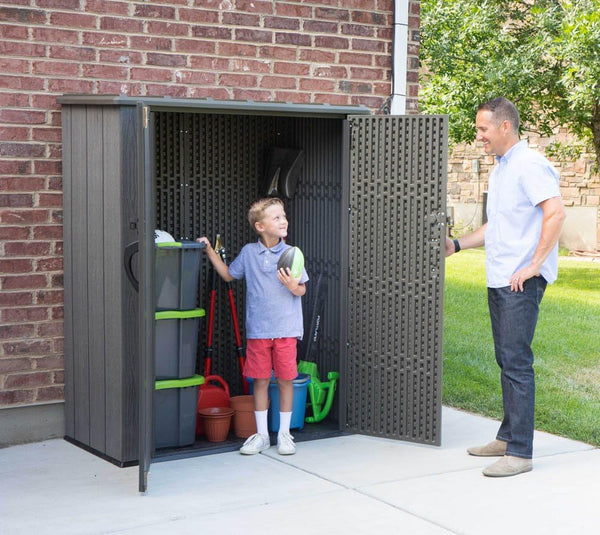 Lifetime 60209 Vertical Storage Shed (53 Cubic feet), Roof Brown, 74 x 142 x 174 cm