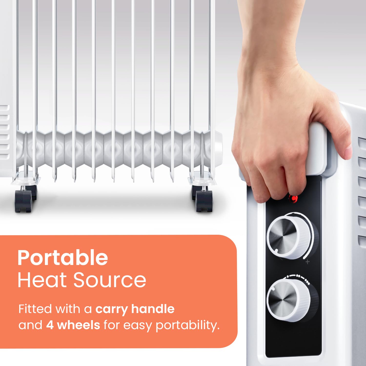 Pro Breeze Oil Filled Radiator with 11 Fins - Slim Electric Radiator - Portable Oil Heater with Built-in 24 Hour Timer, 3 Heat Settings, Adjustable Thermostat (White)