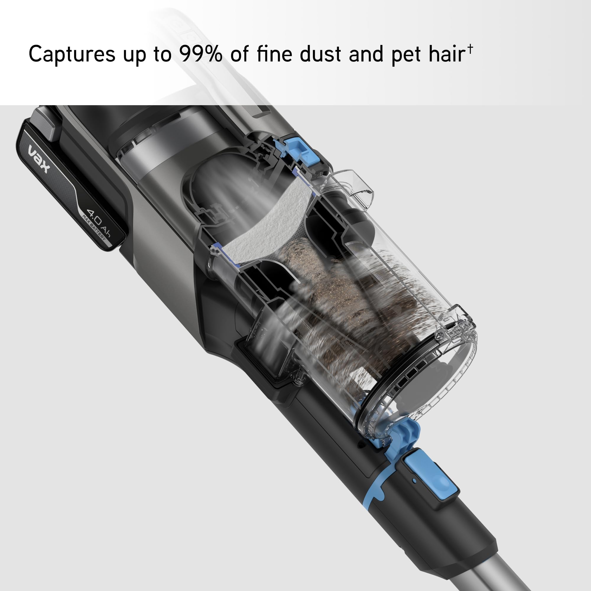 Vax Pace Plus Cordless Vacuum Cleaner, Lightweight 3.1kg, 40 Minute Runtime, Boost Mode, Captures up to 99% of Particles, Crevice & Stair Tools, CLSV-PAKA, Blue