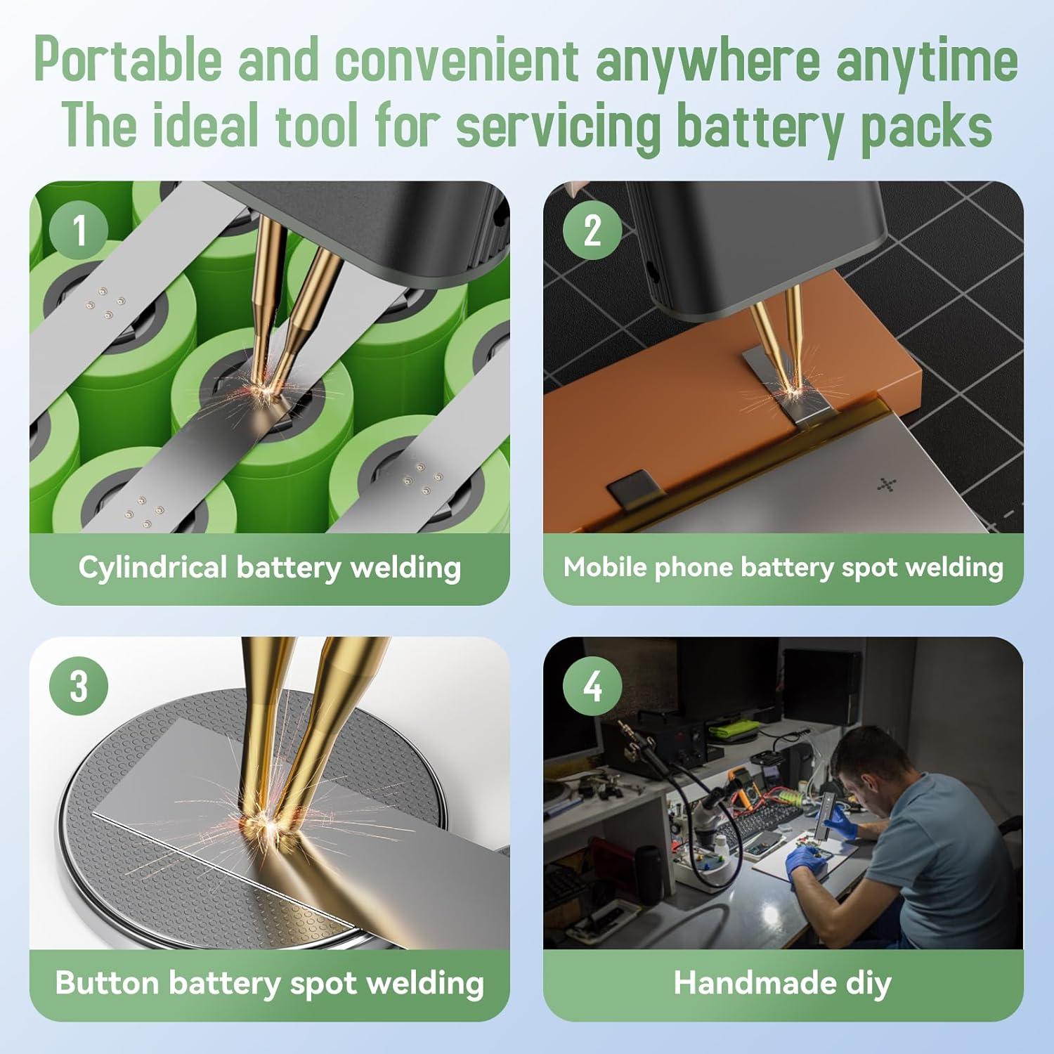 Awgem Compact Handheld Spot Welder, Auto/Manual Mode with 11 Gears for Mobile Phone & Bluetooth Battery 18650 Battery Welding, Aluminum Alloy Shell Battery Spot Welder