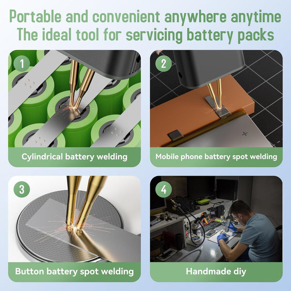 Awgem Compact Handheld Spot Welder, Auto/Manual Mode with 11 Gears for Mobile Phone & Bluetooth Battery 18650 Battery Welding, Aluminum Alloy Shell Battery Spot Welder