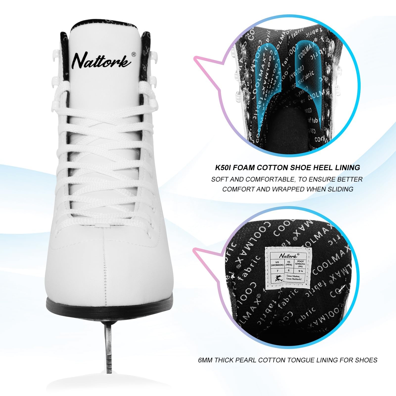 Nattork Figure Skates Excellence Stainless Steel Blades Ice Figure Skating with Enhanced Support Strength Performance and Ultimate Comfort for Youth and Adult