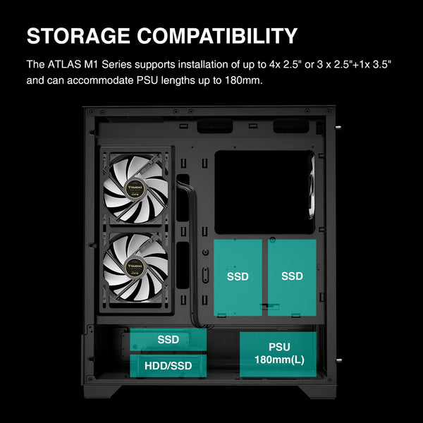 GAMDIAS PC Case, ATX Gaming Mid Tower, No-Hub, Real-time Monitor, Seamless Tempered Glass, Pre-install 3 x 120 mm ARGB PWM Fans, Side Vents Perforated, Black