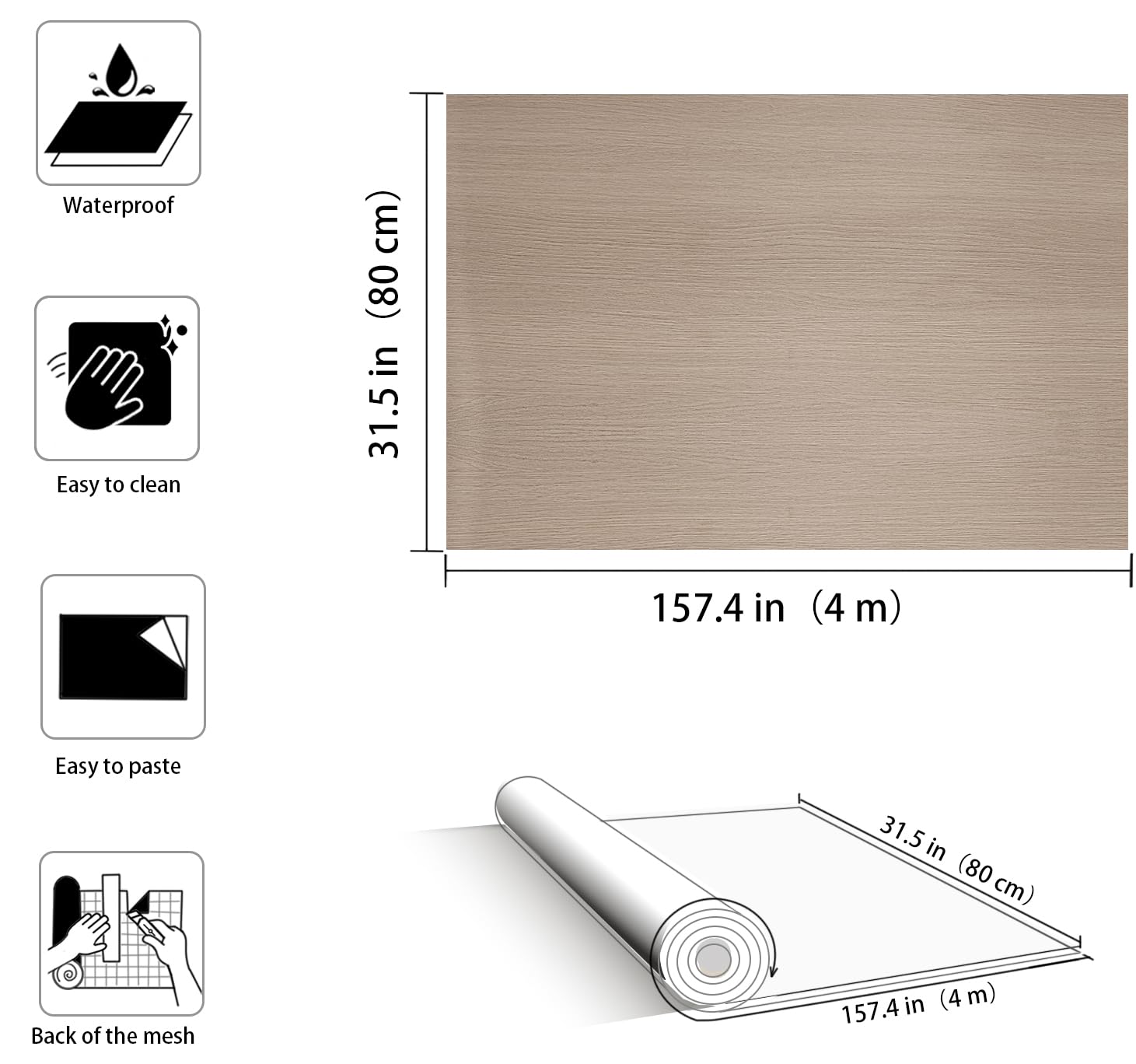 JSEVEM 40CM×3M Air Guide Design Extra Thick Beige Light Brown Wood Wallpaper Peel and Stick Waterproof Brown Wood Contact Paper Vinyl Self Adhesive Matte Textured Furniture Sticker for Kitchen Cabinet