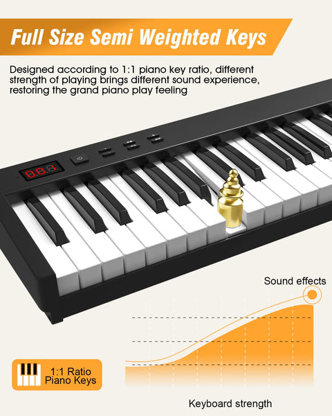 OYAYO 88 Key Digital Piano Full Size Semi-Weighted Keys, Complete Bundle Includes Double X Stand, Travel Bag, Touch Sensitivity Portable Keyboard for Beginners and Musicians on the Road
