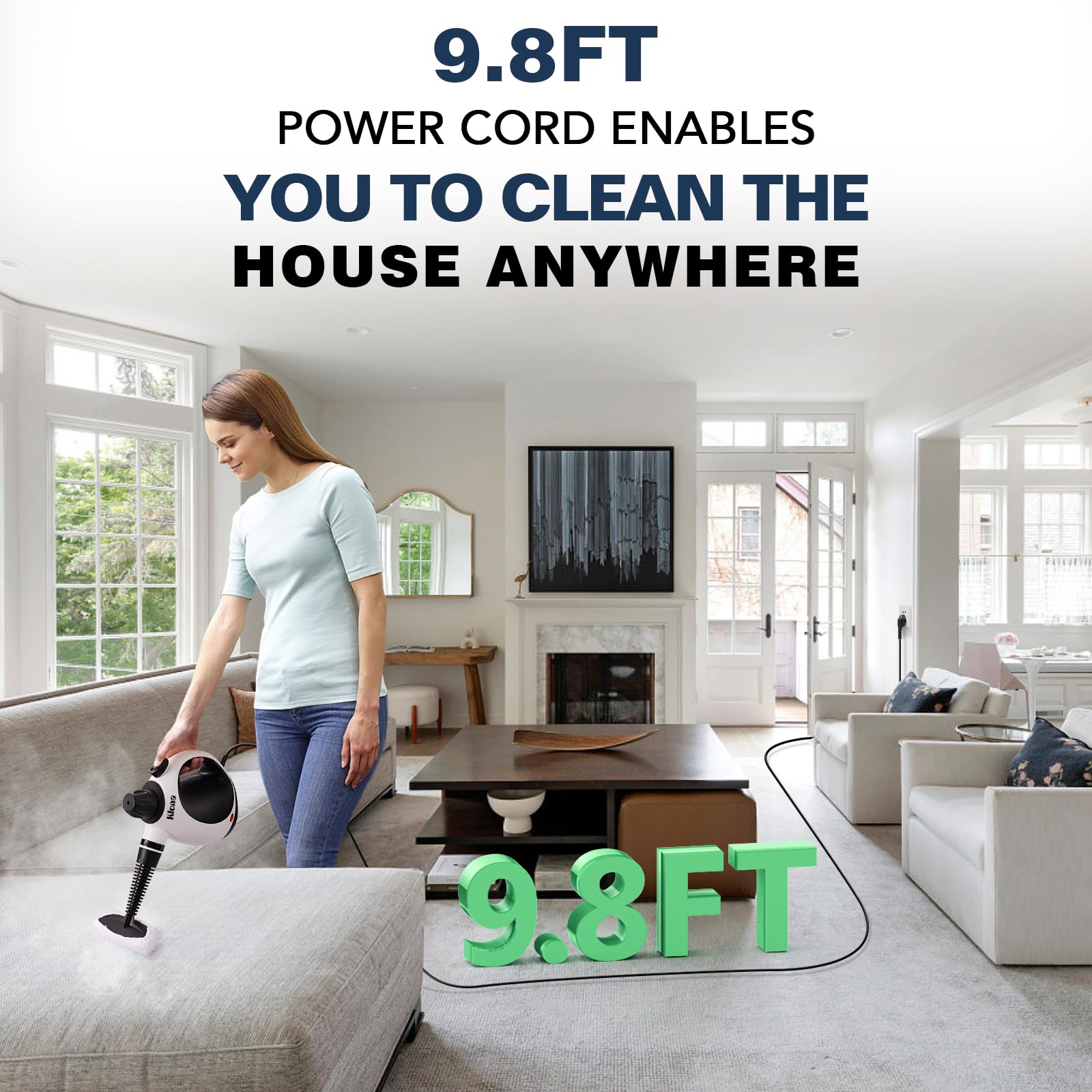 Klona Portable Steam Cleaner, Hand Held steamers for cleaning house, Home Multi Purpose - 10-Piece Accessory Kit for Sofa, Carpets, Upholstery