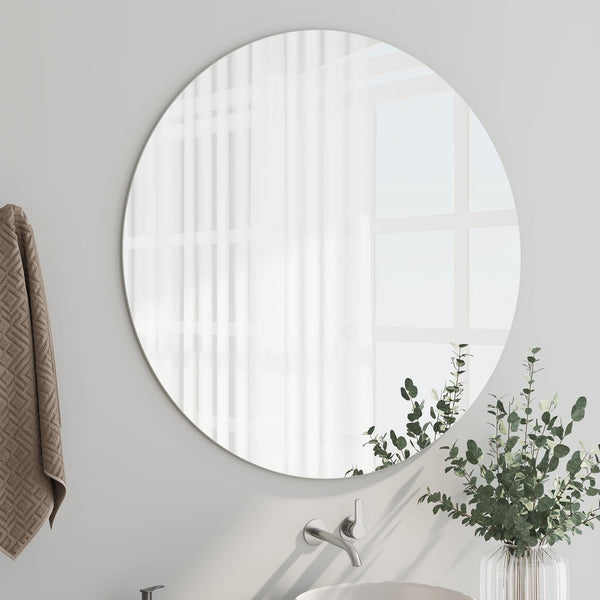 Dripex 60 x 60cm Frameless Round Mirror, Wall Mounted Bathroom Mirror with Polished Edge & Pre-installed Hole, Home Deco Hanging for Hallway Bedroom