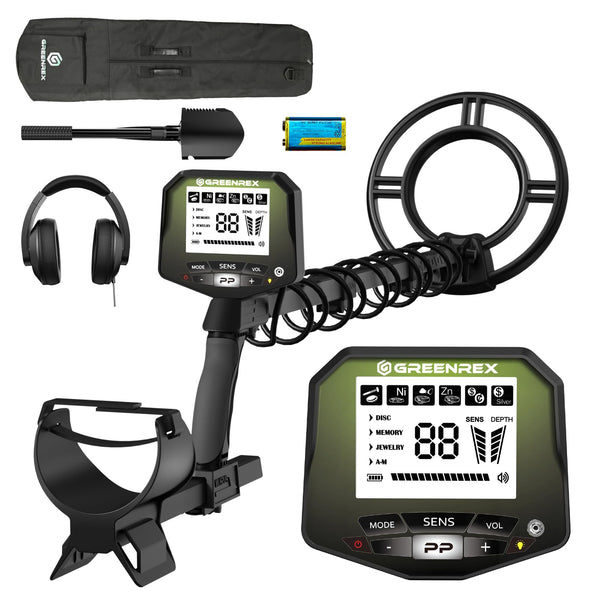GreenRex Metal Detector for Adults Professional, Waterproof Pinpoint, High Accuracy Gold and Silver Detection, Underwater and Beach Use, 10'' IP68 Coil, Bigger LCD, New Advanced DSP Chip