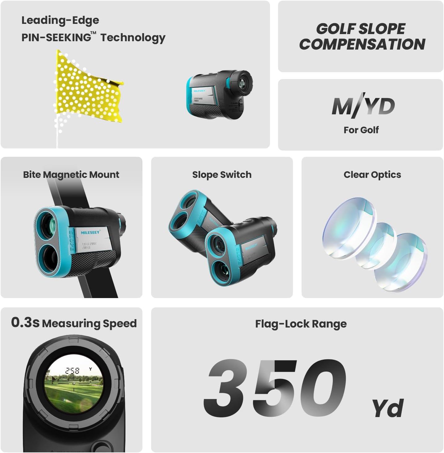 MiLESEEY Rechargeable Golf Range Finder with Slope Switch, Magnetic Range Finder 660Yds Flag Lock Vibration, ±0.55Yds Accuracy, Tournament Legal Golf Rangefinders