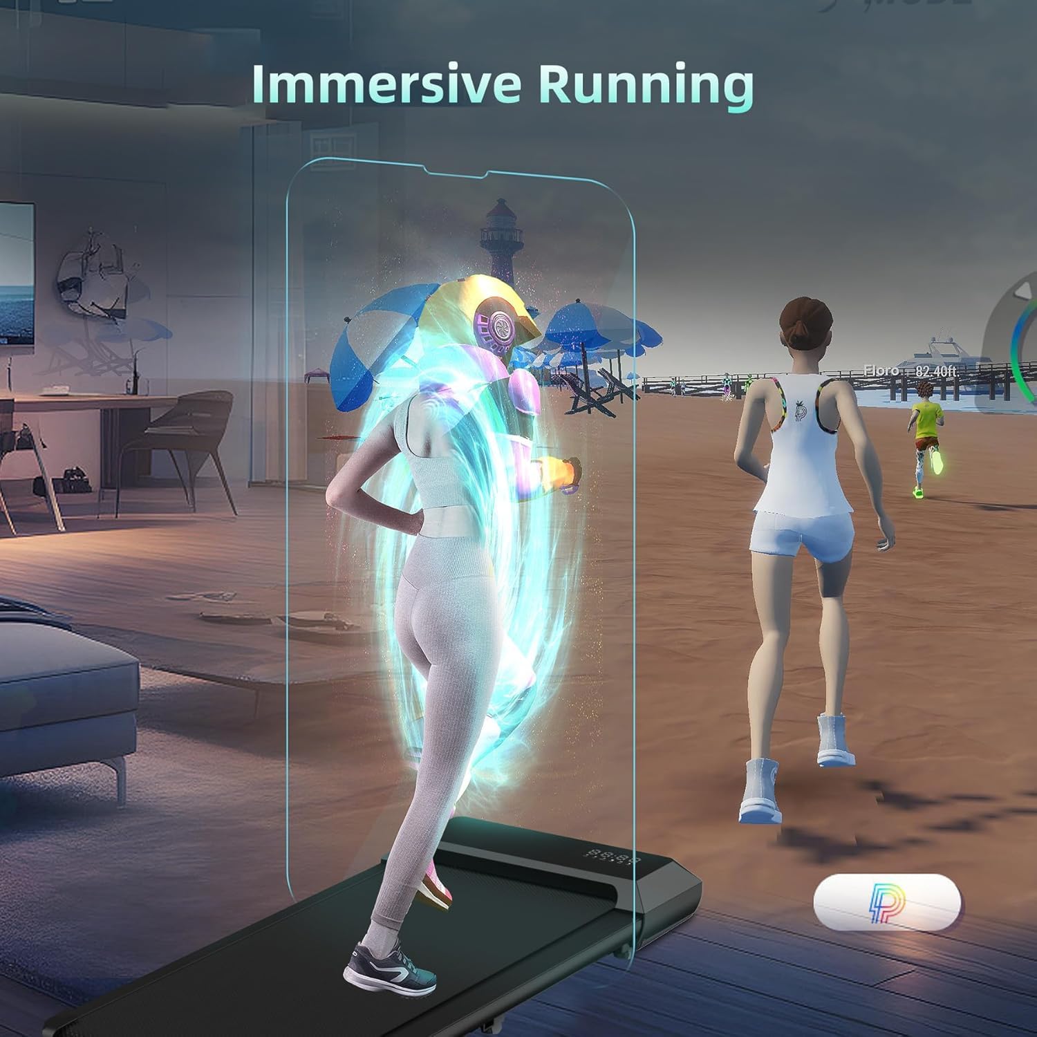 Superun Walking Pad Raceable 2.5HP APP Control Under Desk Treadmill 136KG Capacity Portable Walking Machine for Home with Training Courses and Multi-Runner Races