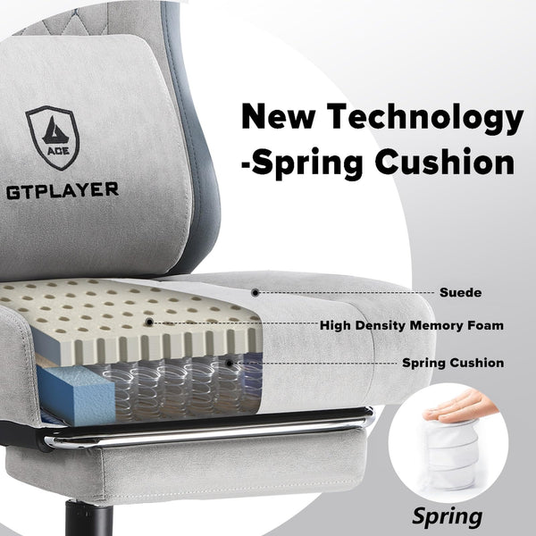 GTPLAYER Fabric Gaming Chair with Footrest, Ergonomic Computer Desk Chair with Pocket Spring Cushion Home Office High Back Support Lumbar Support Heavy Duty Wide