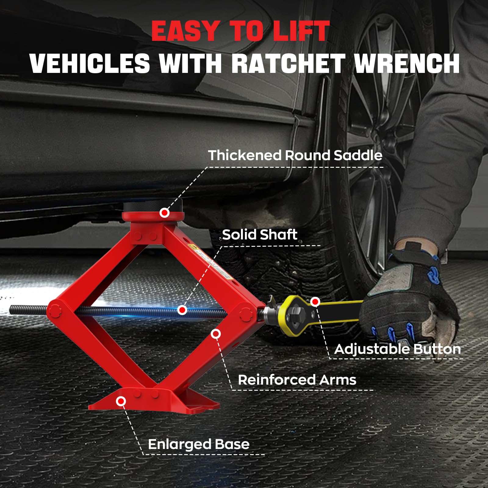 IMAYCC Car Jack Kit 2.5 Ton, Universal Scissor Jack for Car with Rubber Jack Pad, Portable Tire Changing tool with Lug Wrench, Emergency Kit for SUV MPV