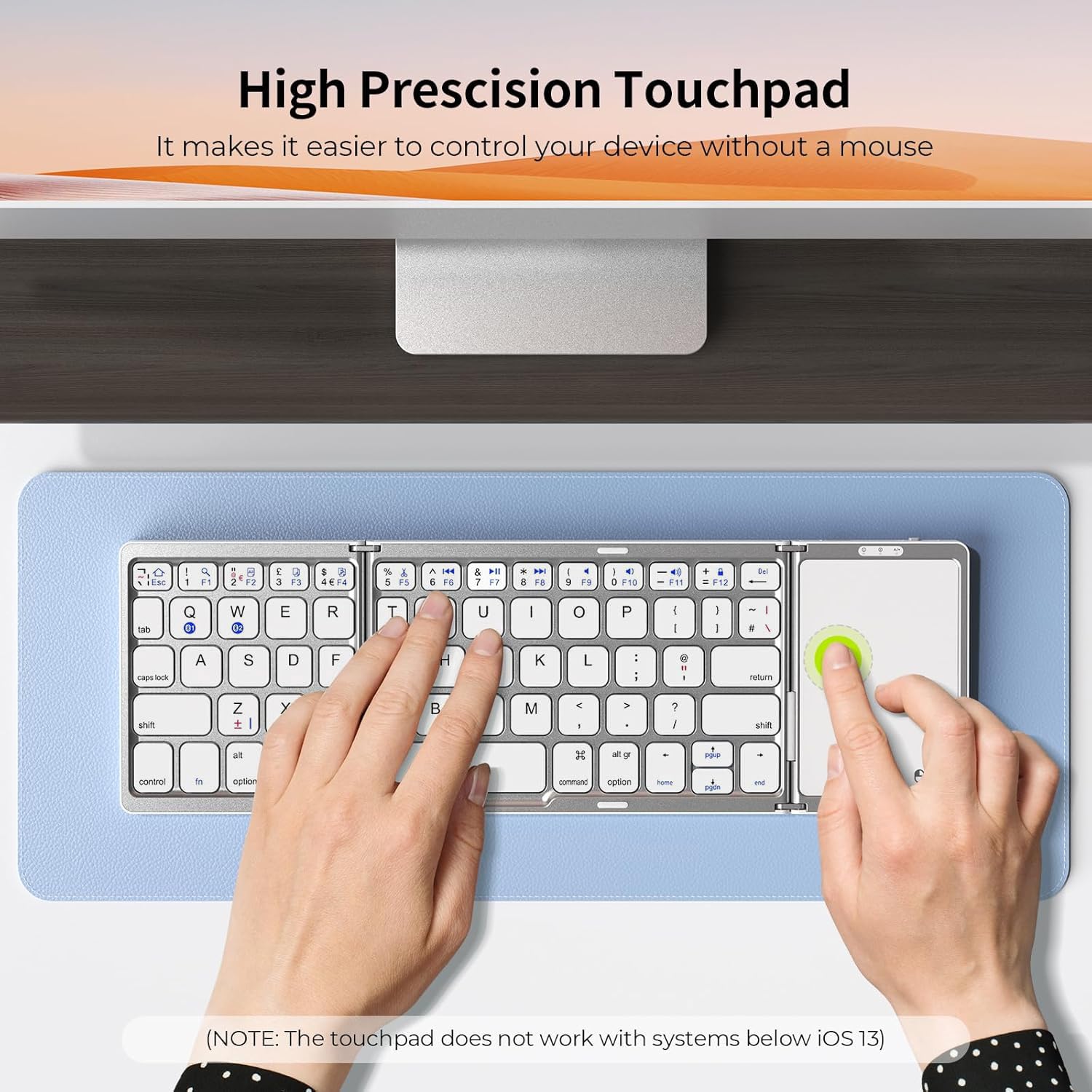 Seenda Folding Bluetooth Keyboard with Touchpad, Foldable Portable Travel Mini Wireless Keyboard, Rechargeable UK layout for iOS Android Windows PC Tablet phone ipad, Black and Grey