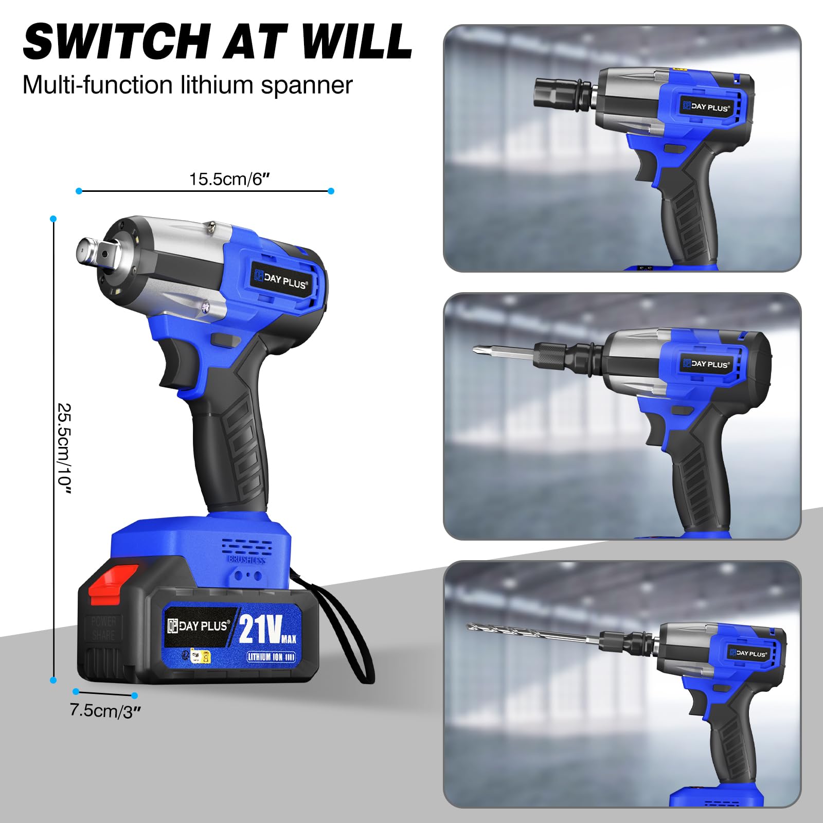 Cordless Impact Wrench,1/2" Brushless Power Impact Gun,2500RPM Electric Wrench, Max Torque 550N.m with 4 Sockets, 12PCS Screwdriver Bits, 4.0Ah Battery & Carry Box for Car Home