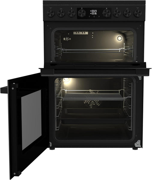 Hisense HDUKC60B 60cm Electric Cooker with Ceramic Hob-Black, A Rated Double Oven 50L/80L [Energy Class A]
