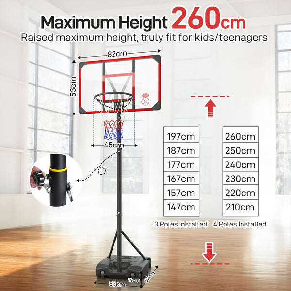 Basketball Hoop for Kids Yohood Basketball Hoop Outdoor 147-260cm Height Adjustable Portable Enlarged Base for Kids Teenagers Youth Adults Backyard Driveway Indoor