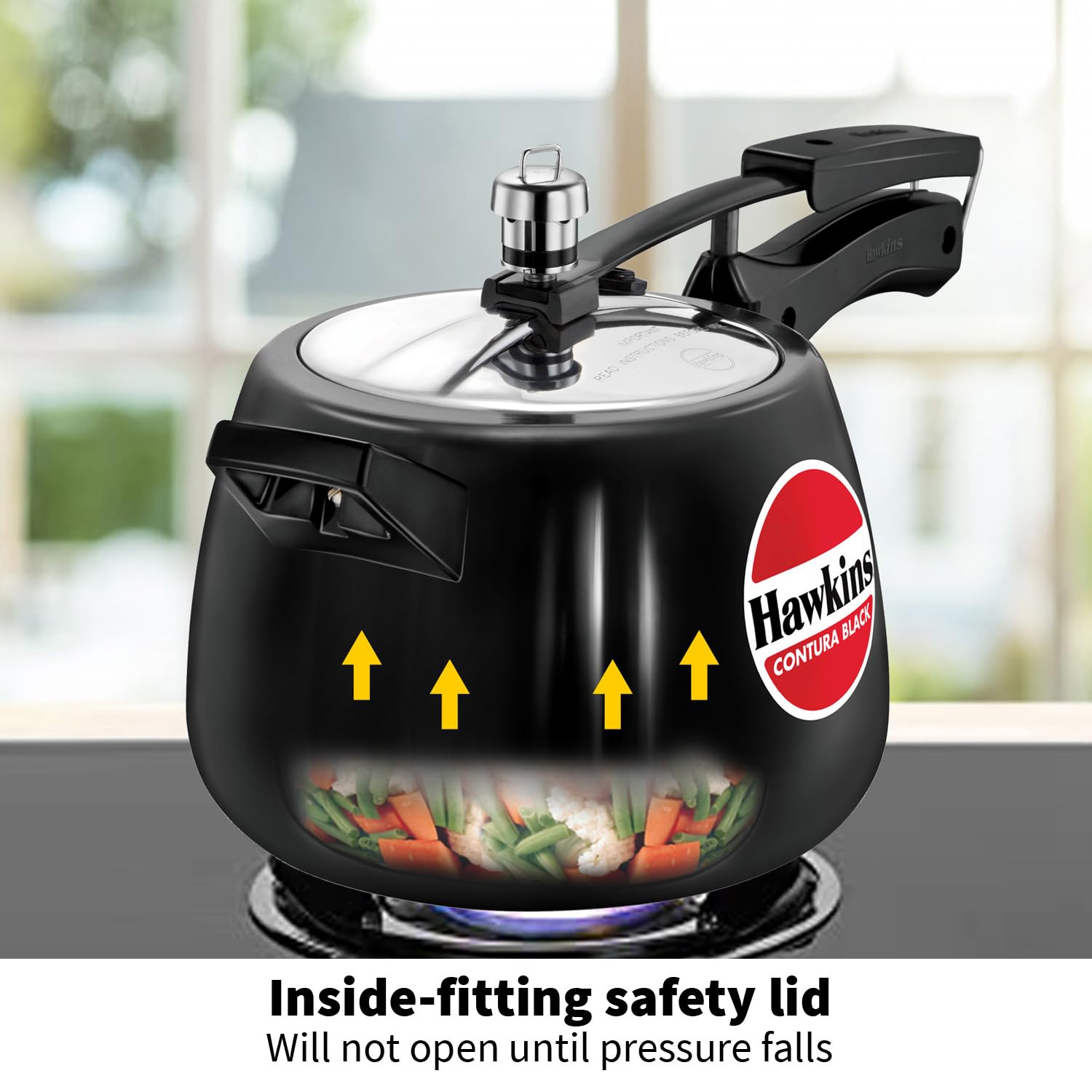 Hawkins Contura Black 4 Litre Pressure Cooker, Hard Anodised Cooker, Handi Cooker, Black (CB40)