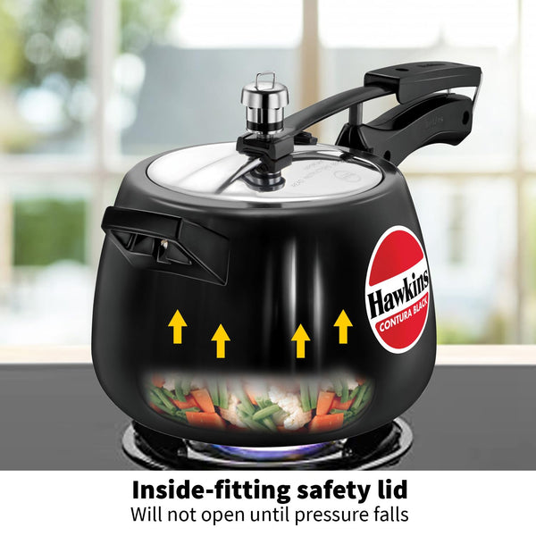 Hawkins Contura Black 4 Litre Pressure Cooker, Hard Anodised Cooker, Handi Cooker, Black (CB40)
