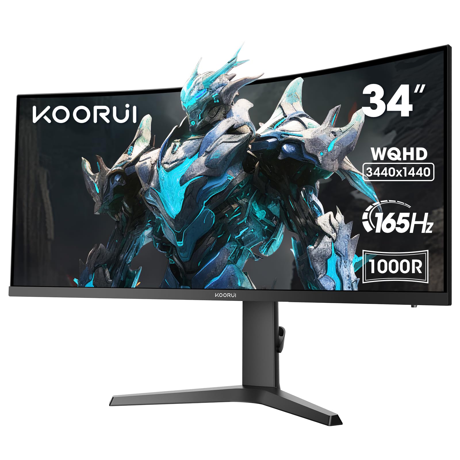 KOORUI 34 Inch Ultrawide Curved Gaming Monitor, 165Hz, WQHD 1440P, 1000R, MPRT 1MS, HDR 400, 2x HDMI 2.0, 1x DisplayPort 1.4, AdaptiveSync, Tilt/Height Adjustable, Black