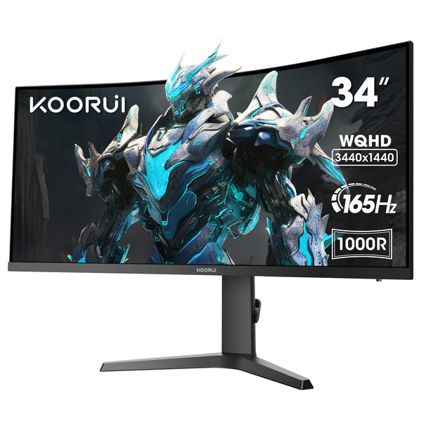 KOORUI 34 Inch Ultrawide Curved Gaming Monitor, 165Hz, WQHD 1440P, 1000R, MPRT 1MS, HDR 400, 2x HDMI 2.0, 1x DisplayPort 1.4, AdaptiveSync, Tilt/Height Adjustable, Black