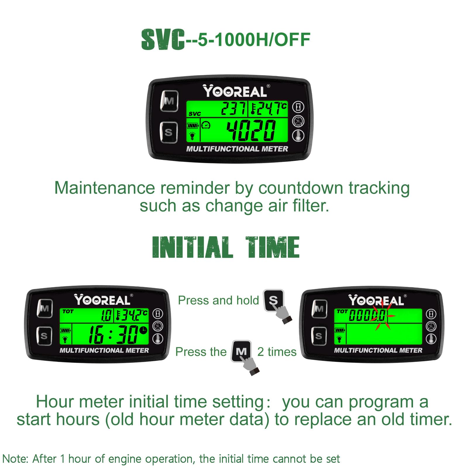 Yooreal Engine Temperature Gauge,TEMP Meter,User Shutdown Tachometer for Scooter Snowmobile Mini Bike Motorcycle Lawn Mower Generator Dump Truck