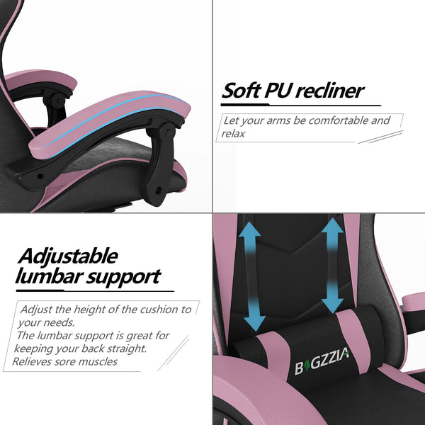 Racingreat Gaming Chair with Led Lights, Video Game Chair, Ergonomic RGB Gaming Chair for Adults, Height Adjustable Reclining Computer Chair with Headrest and Lumbar Support (With RGB, Black)