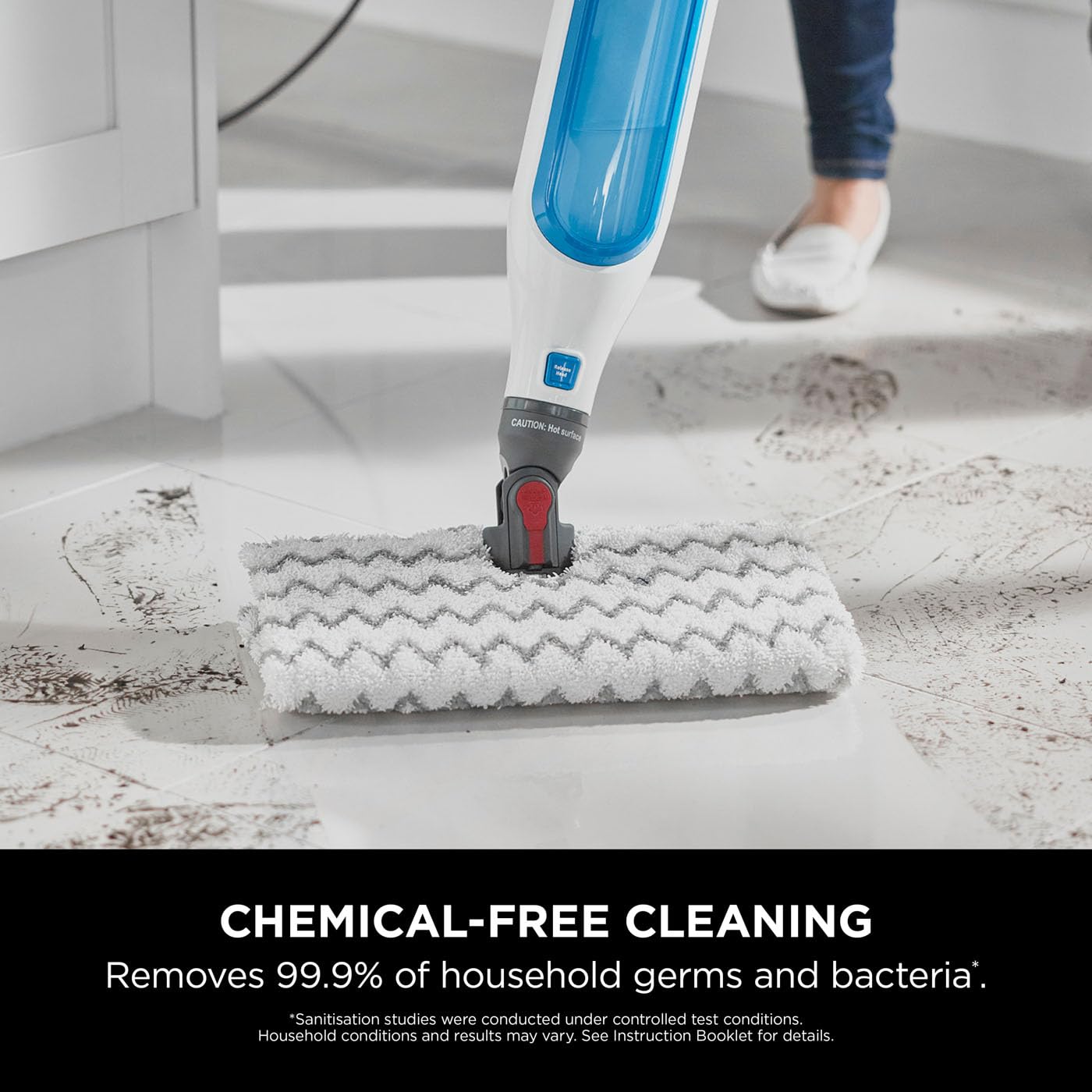 Shark Klik n' Flip Steam Mop for Hard Floors with Steam Blaster, 2 Machine Washable Cleaning Pads & Fill Flask, 350ml Capacity, 6m Power Cord, 30