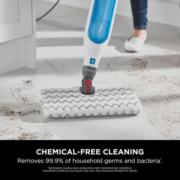 Shark Klik n' Flip Steam Mop for Hard Floors with Steam Blaster, 2 Machine Washable Cleaning Pads & Fill Flask, 350ml Capacity, 6m Power Cord, 30