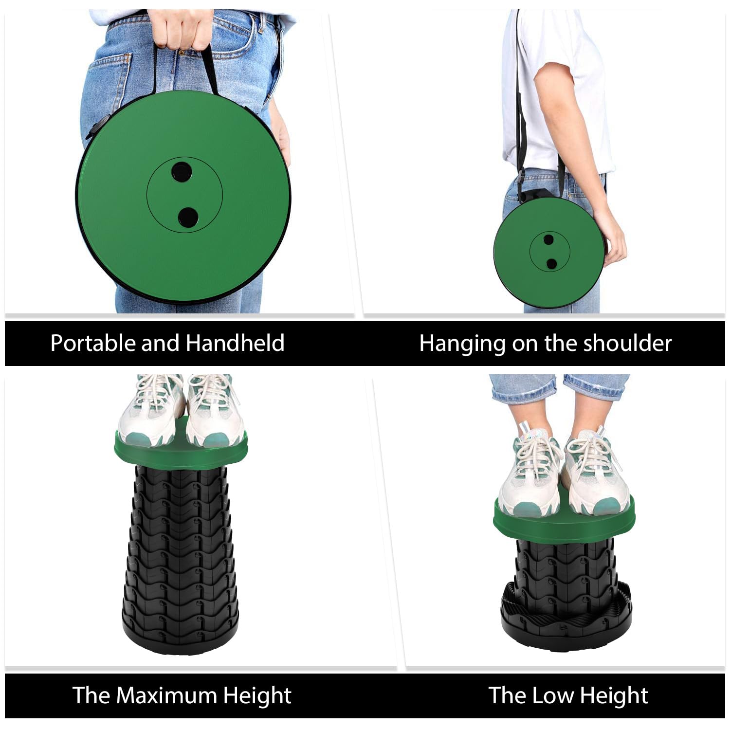 LUXJET Portable Folding Stool Lightweight Yet More Sturdy with Load Capacity 180KG, Retractable Plastic Foldable Collapsible Stool for Camping Fishing Hiking BBQ Outdoors Indoors Kitchen