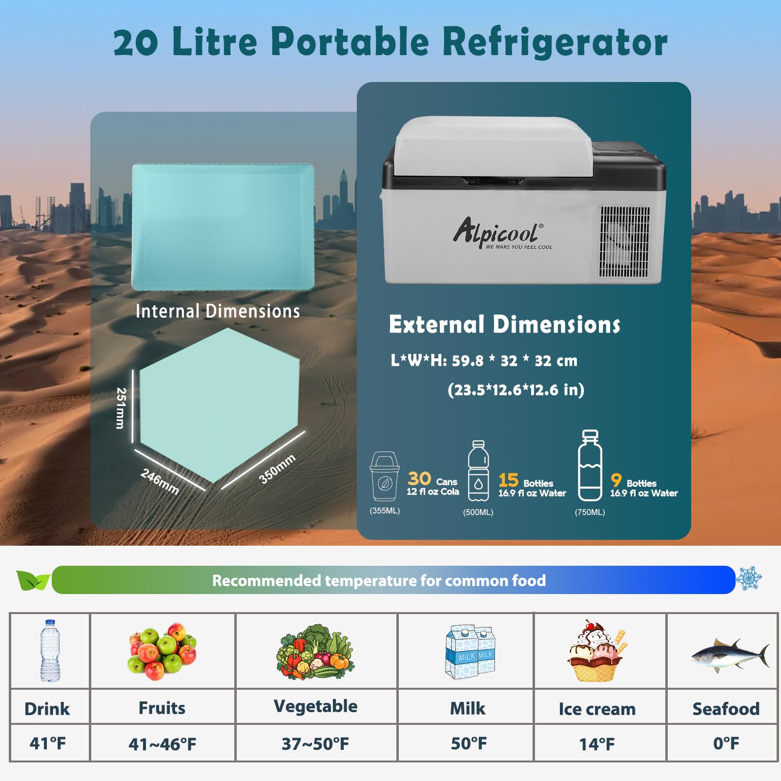 Alpicool C9PT 9L Compressor Car Fridge Freezer, DC 12v Camping Refrigerator, Portable Mini Cool Box for TruckCampervanRVBoat, -20℃ to 20℃(Black)