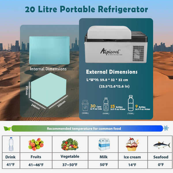 Alpicool C9PT 9L Compressor Car Fridge Freezer, DC 12v Camping Refrigerator, Portable Mini Cool Box for TruckCampervanRVBoat, -20℃ to 20℃(Black)