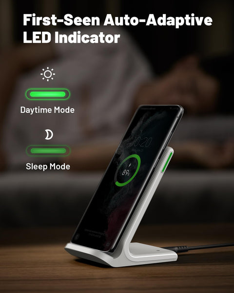 INIU Wireless Charger Stand, 15W Qi Fast Charging Dock Phone Charger, Adaptive LED Wireless Charging Station for iPhone 16 15 14 13 12 11 9 8 XR, Samsung S22 S21 S10 S9, LG V40 G8, Pixel 8 7 6 etc.