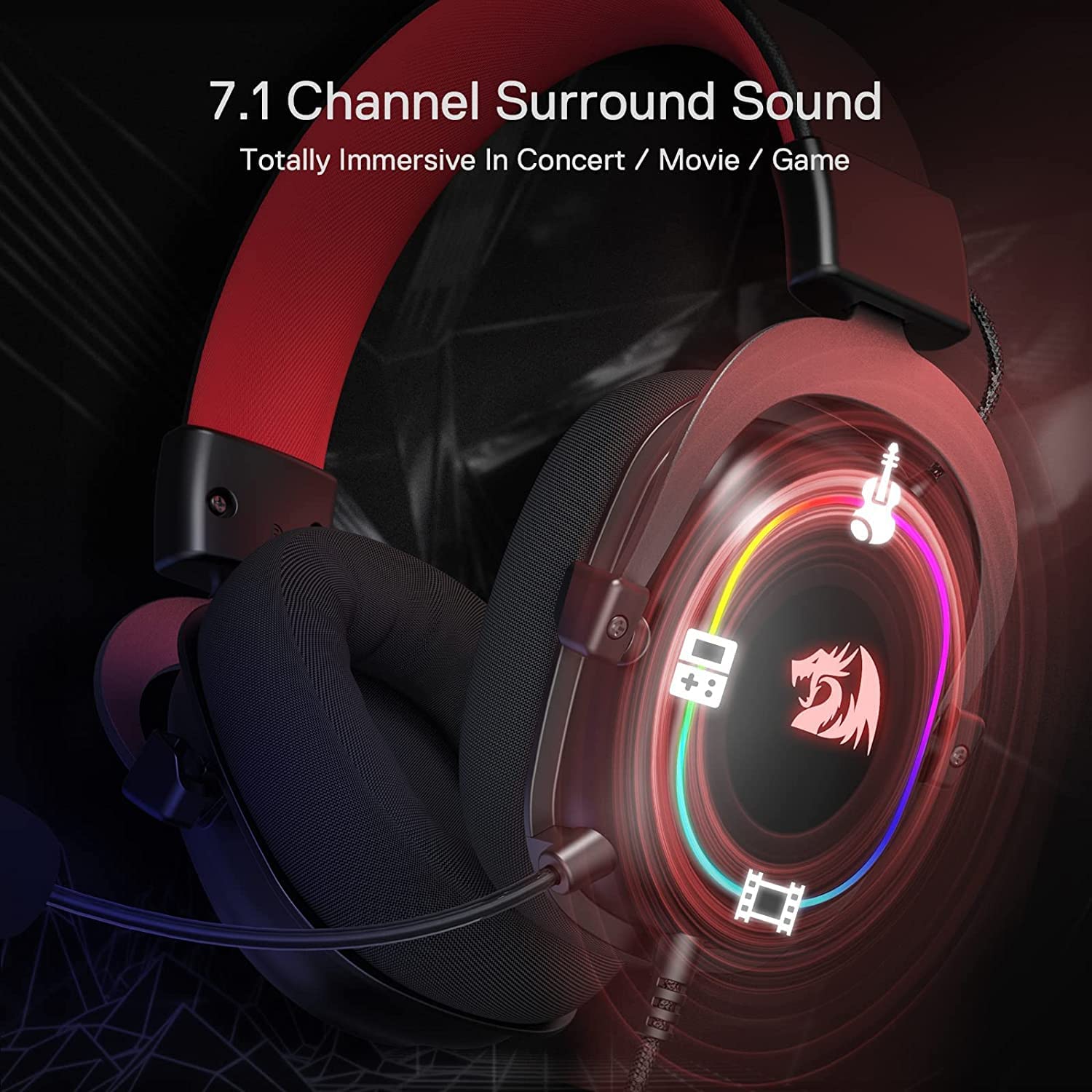 Redragon H510 Zeus Wired Gaming Headset - 7.1 Surround Sound - Memory Foam Ear Pads - 53MM Drivers - Detachable Microphone - Multi Platform Headphone - Works with PC/PS4 & Xbox One, Nintendo Switch