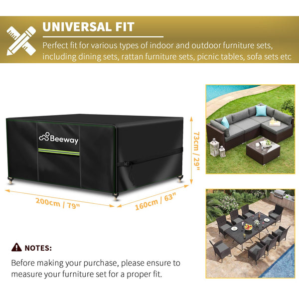 BEEWAY Garden Furniture Cover With Air Vent, Waterproof Patio Rattan Sofa Table Chair Set Cover - 420D Oxford Fabric, Windproof - Rectangular 242 x 182 x 100cm