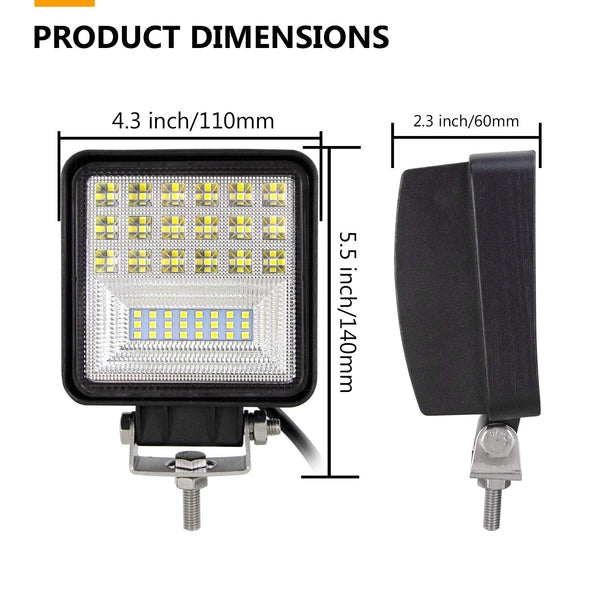 RIGIDON 2 Pcs Square Led Work Light, 4 inch 48W Spot Beam, 12V 24V Driving Lights Lamp for Car Off road Boat Truck 4x4 SUV ATV Tractors Excavator, 6000K White, Fog Lamp